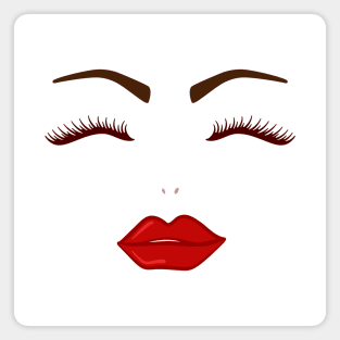 Red Lips, Lashes And Eyebrows Magnet